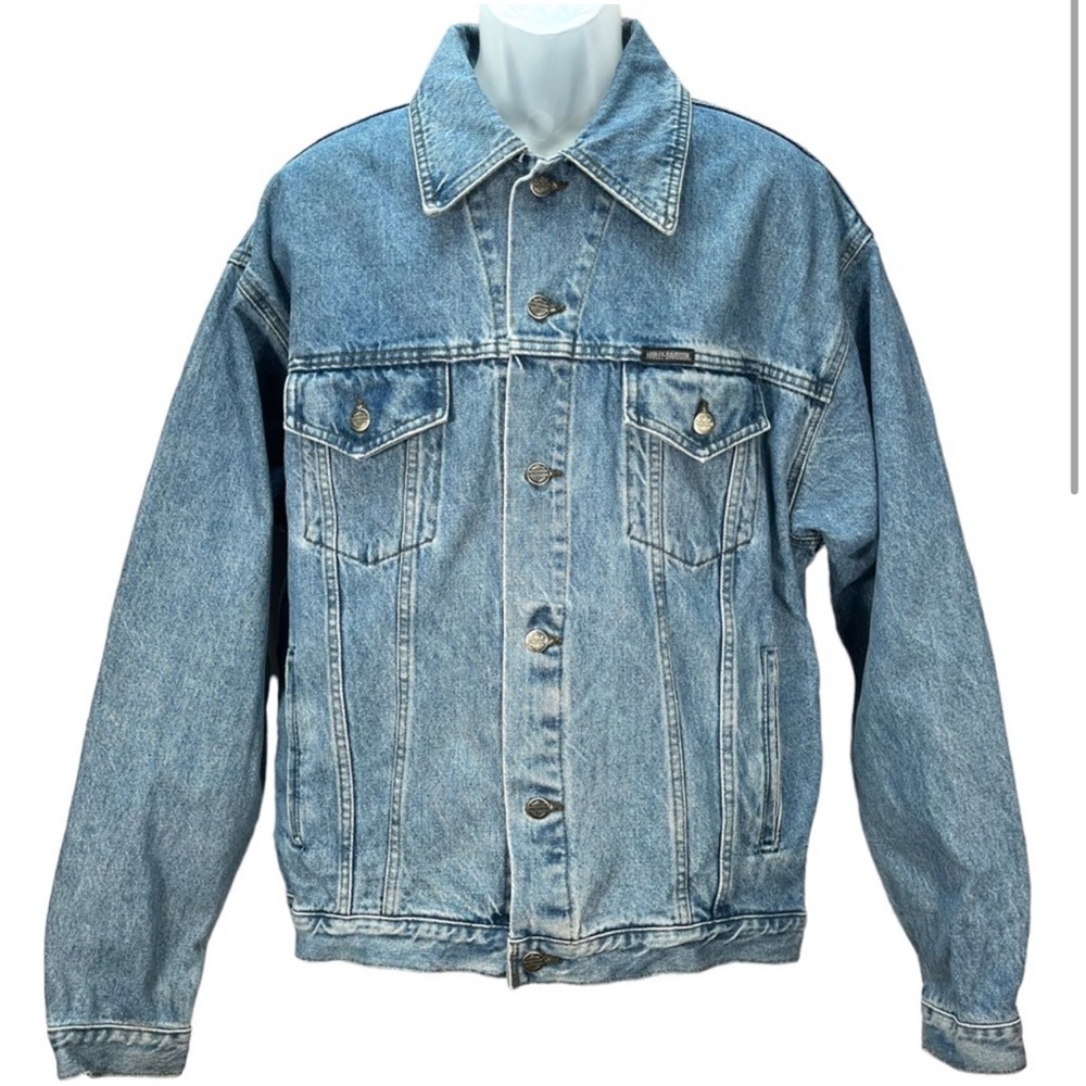 XL Harley Davidson Denim Jacket with patch on back - Picture 3 of 6